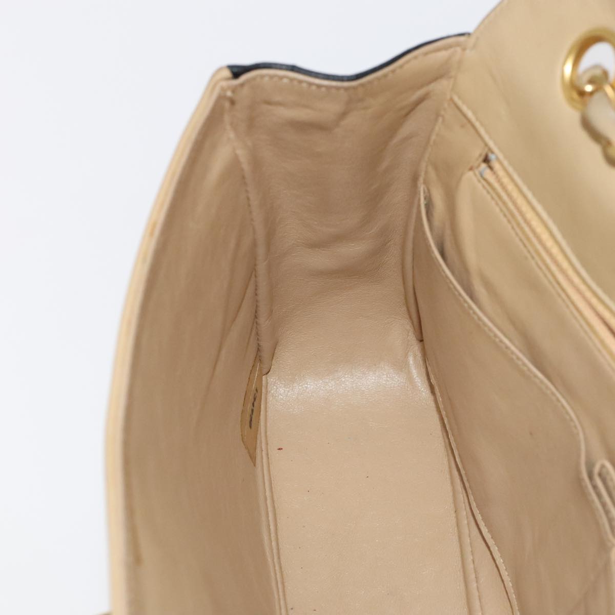 CHANEL Matelasse Chain Hand Bag Lamb Skin Beige Gold CC yk15903