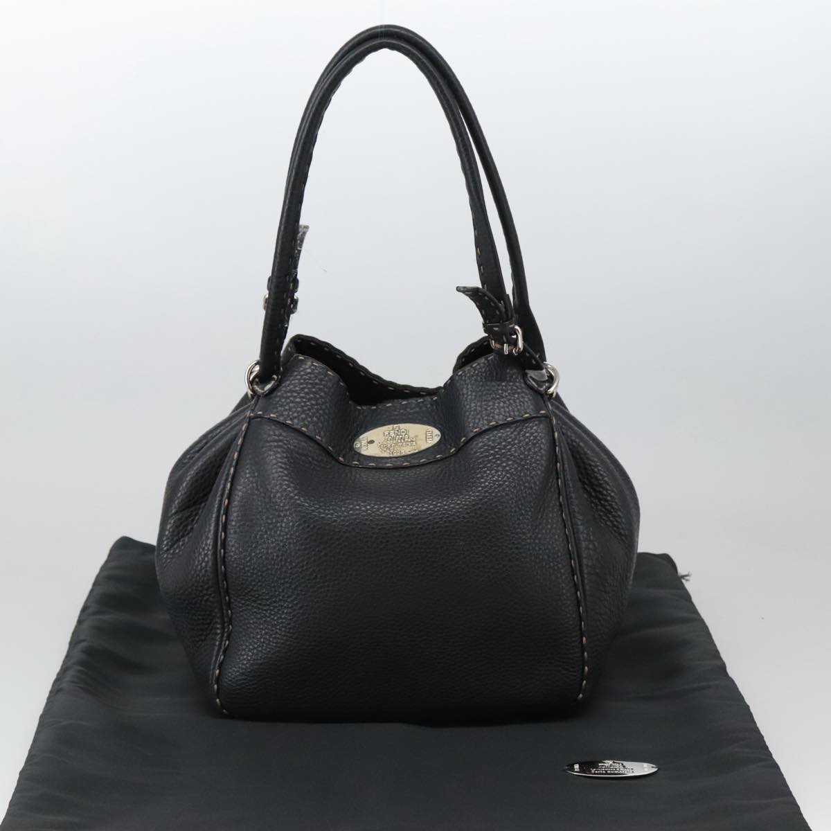 FENDI Celeria Tote Bag Leather Black Gold yk15995