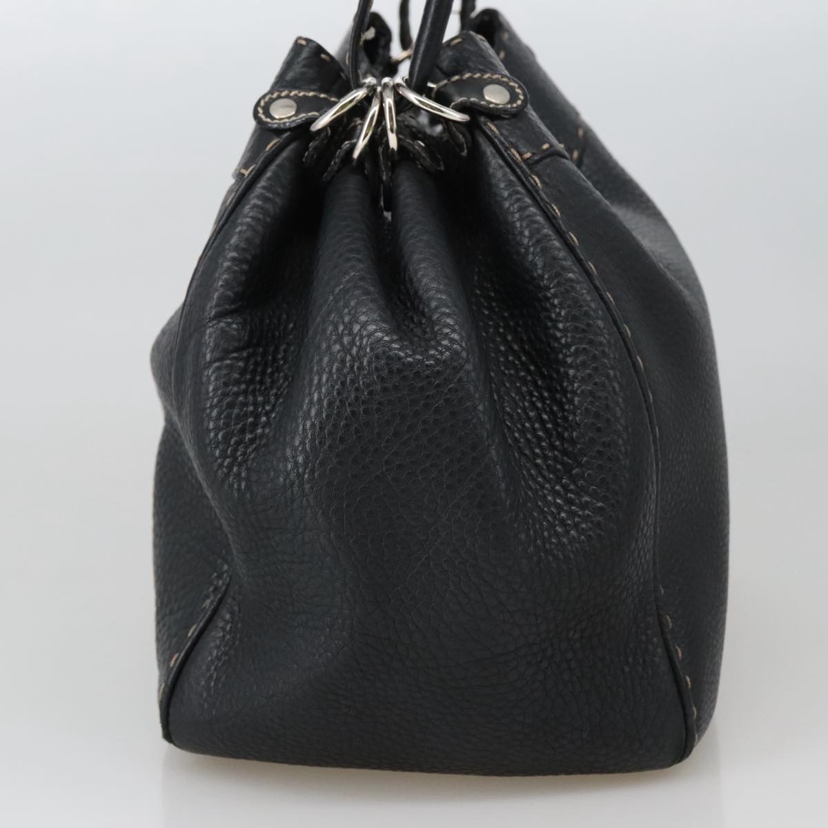 FENDI Celeria Tote Bag Leather Black Gold yk15995