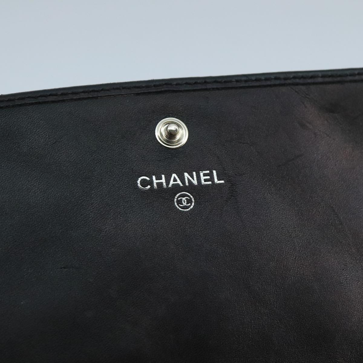 CHANEL Cambon Line Long Wallet Leather Black Silver CC yk16124