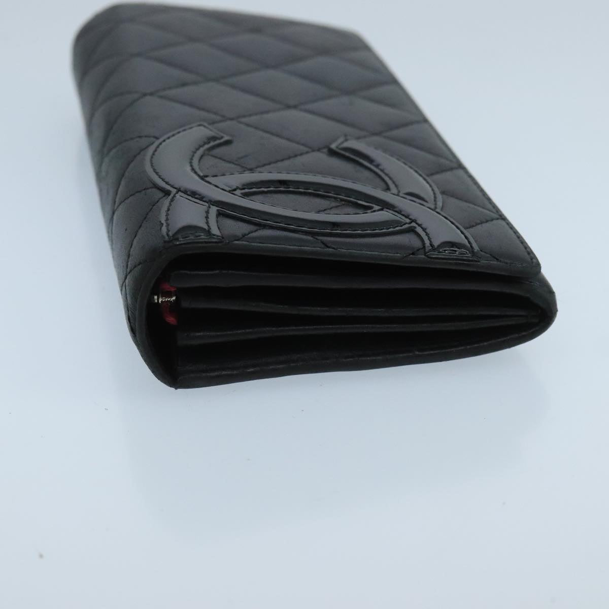 CHANEL Cambon Line Long Wallet Leather Black Silver CC yk16124