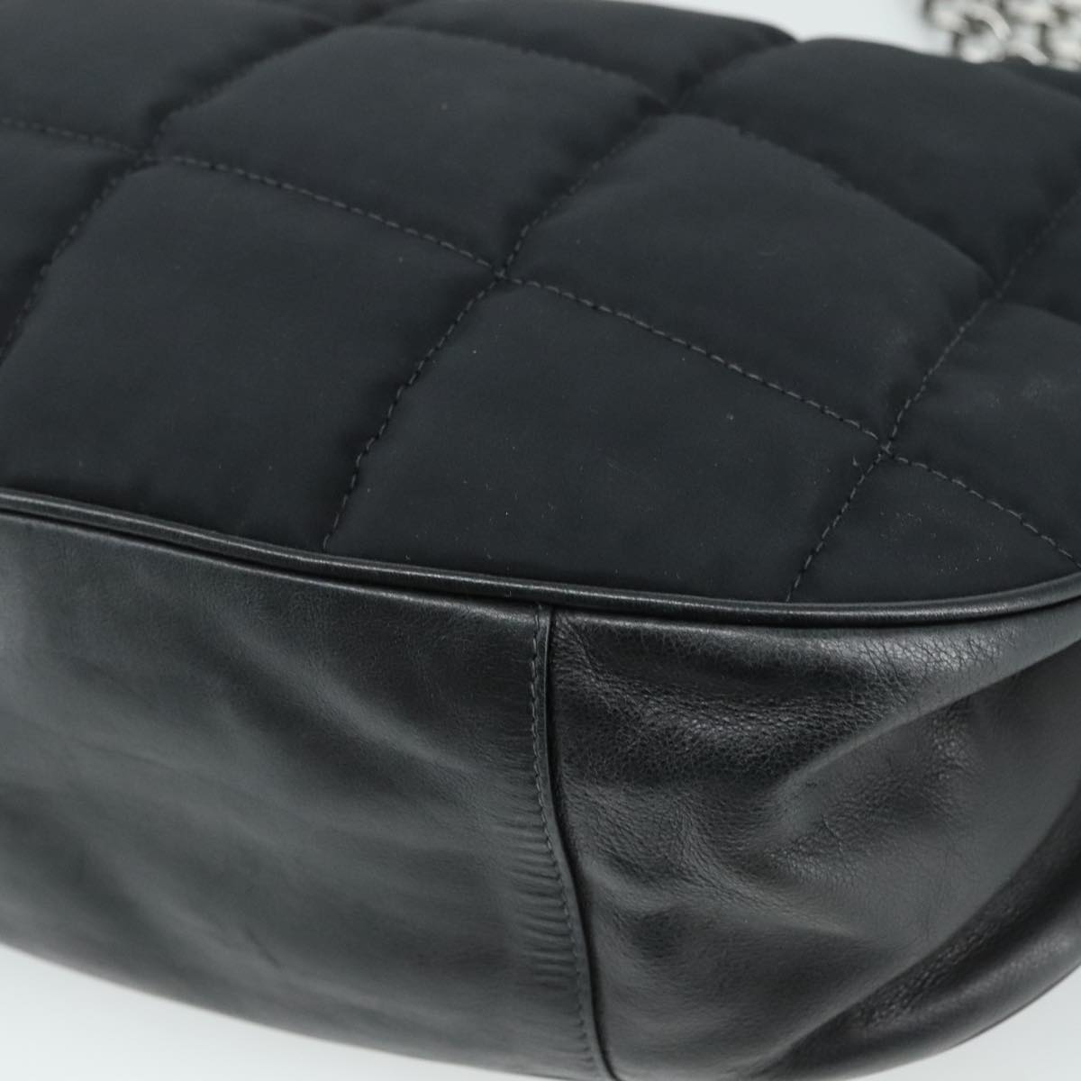 CHANEL Choco Bar Chain Shoulder Bag Nylon Black CC yk16437