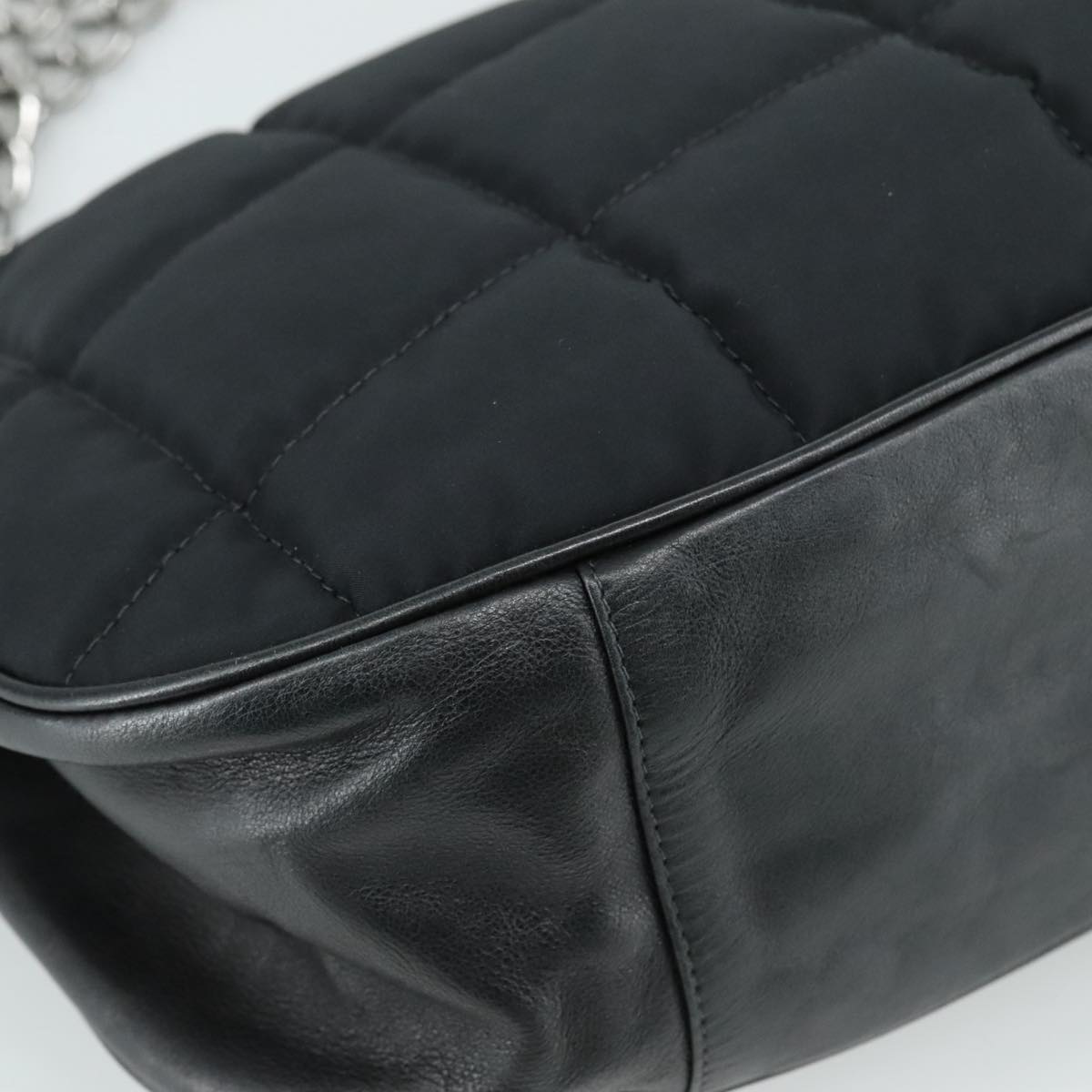 CHANEL Choco Bar Chain Shoulder Bag Nylon Black CC yk16437