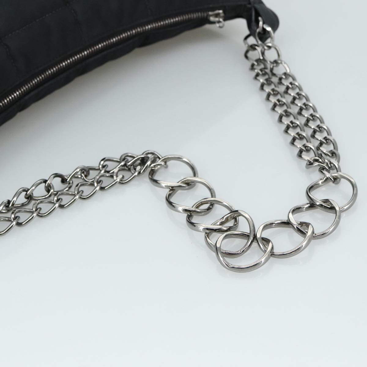 CHANEL Choco Bar Chain Shoulder Bag Nylon Black CC yk16437
