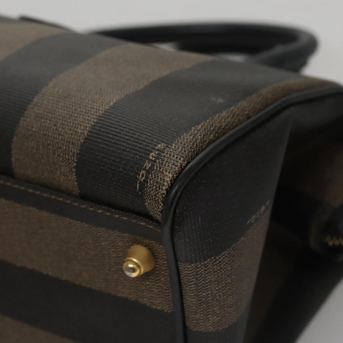 FENDI Pecan Canvas Hand Bag Brown Black yk16568