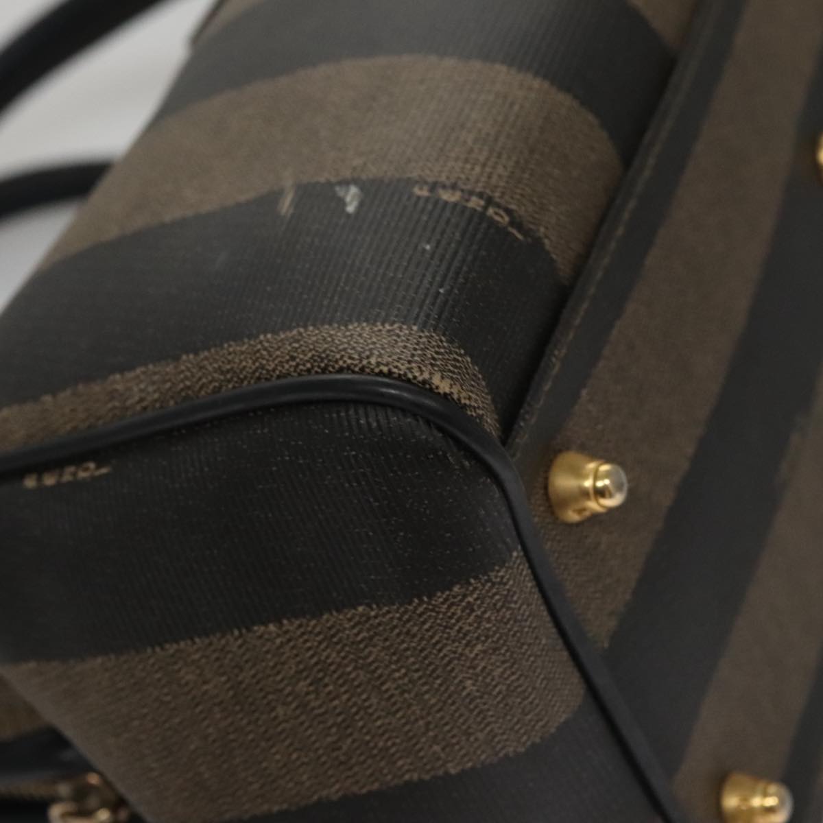 FENDI Pecan Canvas Hand Bag Brown Black yk16568