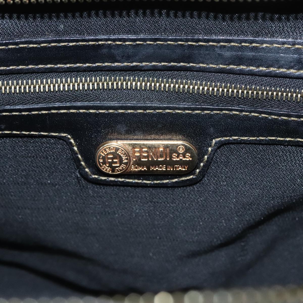 FENDI Pecan Canvas Hand Bag Brown Black yk16568