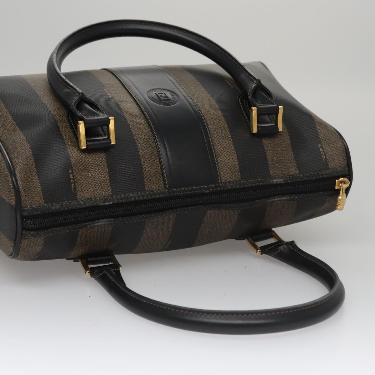 FENDI Pecan Canvas Hand Bag Brown Black yk16619