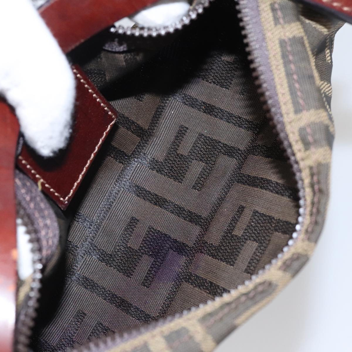 FENDI Zucca Canvas Hand Bag Brown Black yk16671