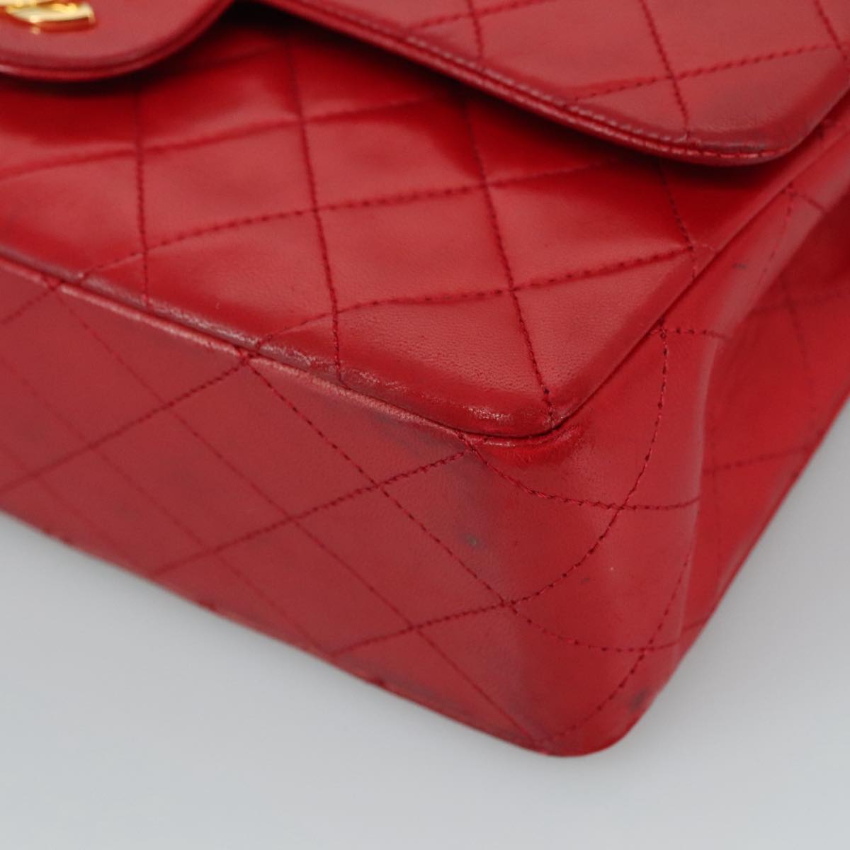 CHANEL Matelasse 25 Chain Hand Bag Lamb Skin Red Gold CC yk16697