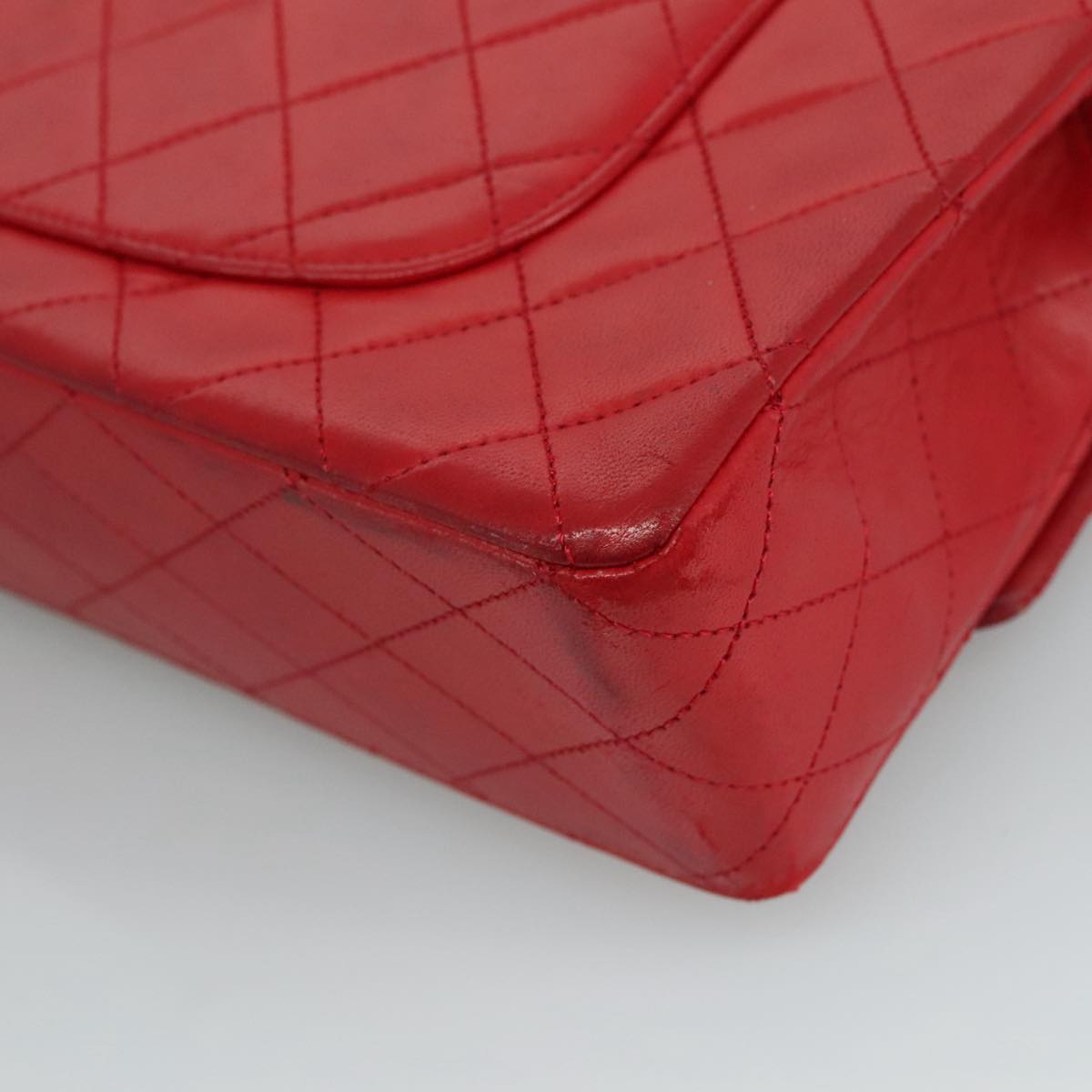 CHANEL Matelasse 25 Chain Hand Bag Lamb Skin Red Gold CC yk16697