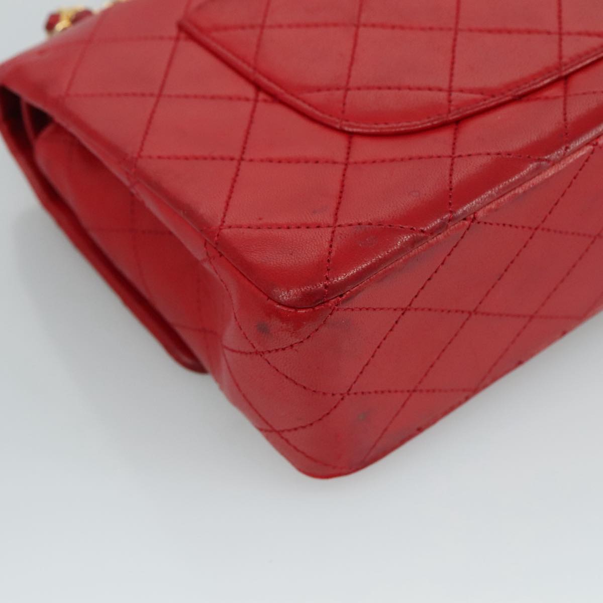 CHANEL Matelasse 25 Chain Hand Bag Lamb Skin Red Gold CC yk16697