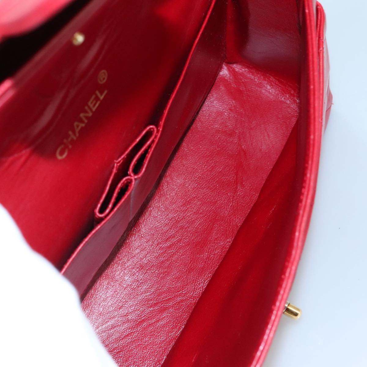 CHANEL Matelasse 25 Chain Hand Bag Lamb Skin Red Gold CC yk16697
