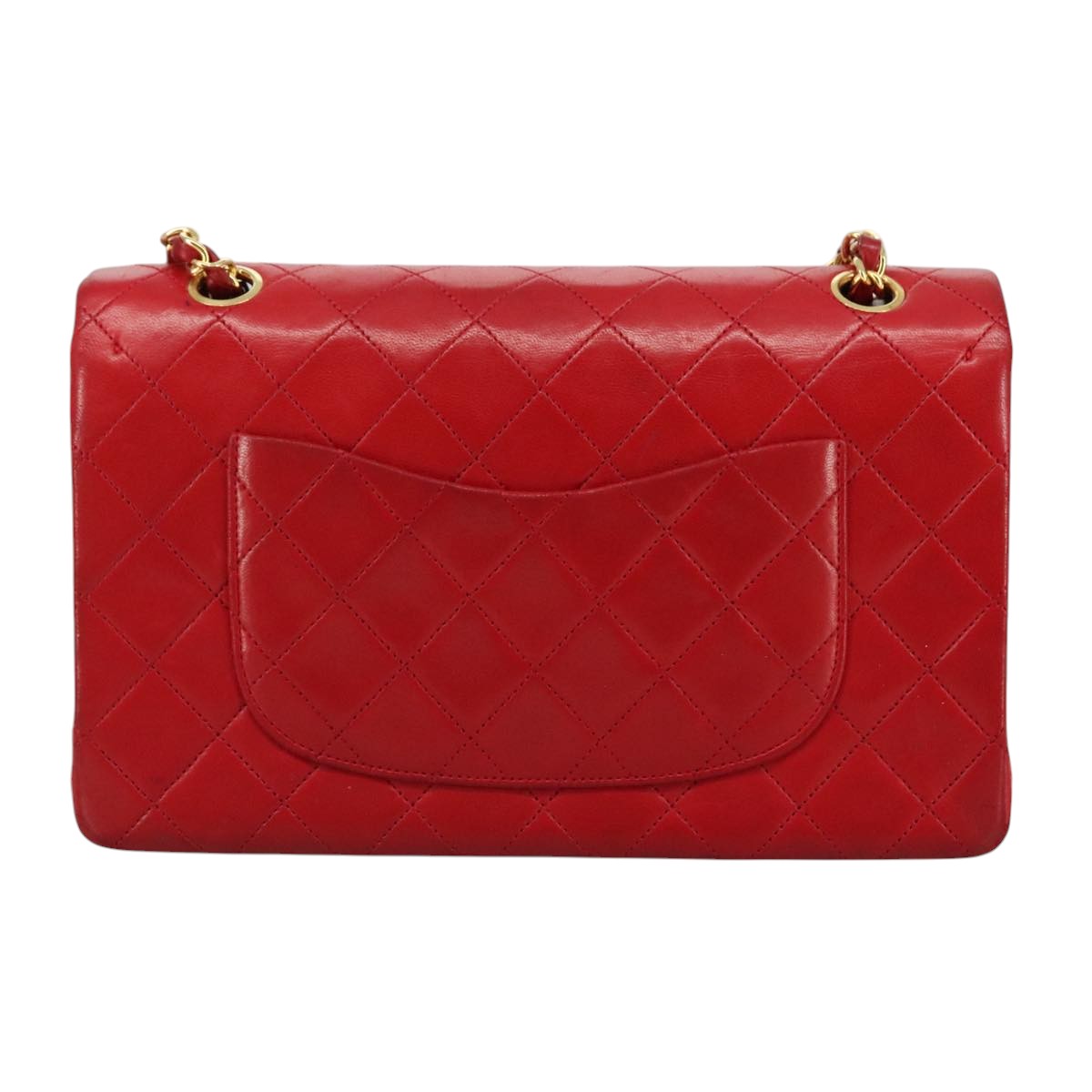 CHANEL Matelasse 25 Chain Hand Bag Lamb Skin Red Gold CC yk16697