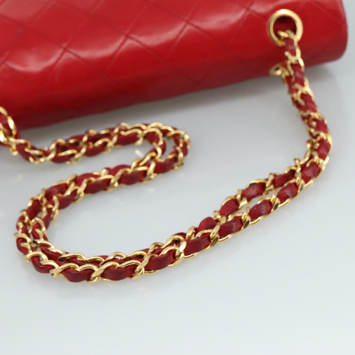 CHANEL Matelasse 25 Chain Hand Bag Lamb Skin Red Gold CC yk16697