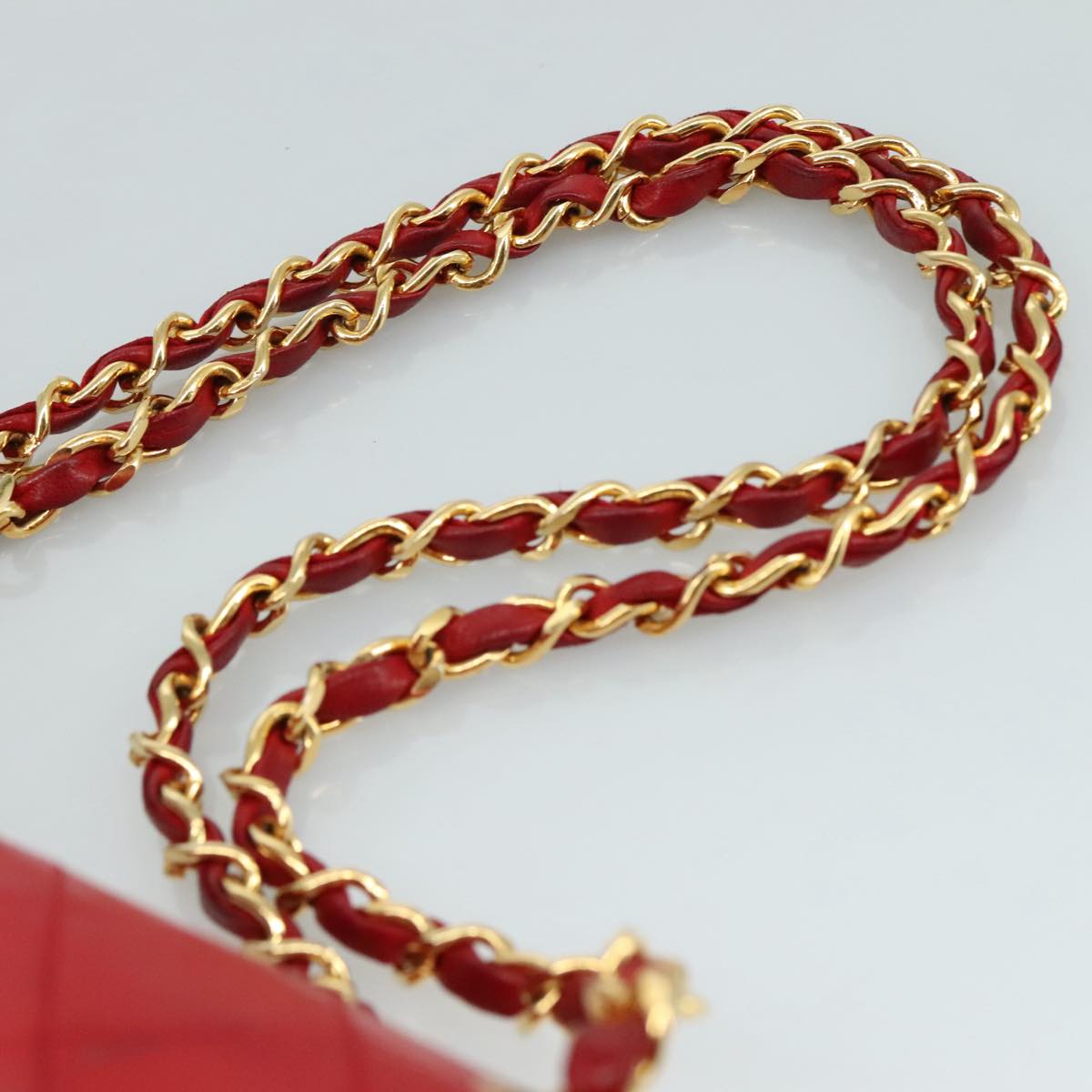CHANEL Matelasse 25 Chain Hand Bag Lamb Skin Red Gold CC yk16697