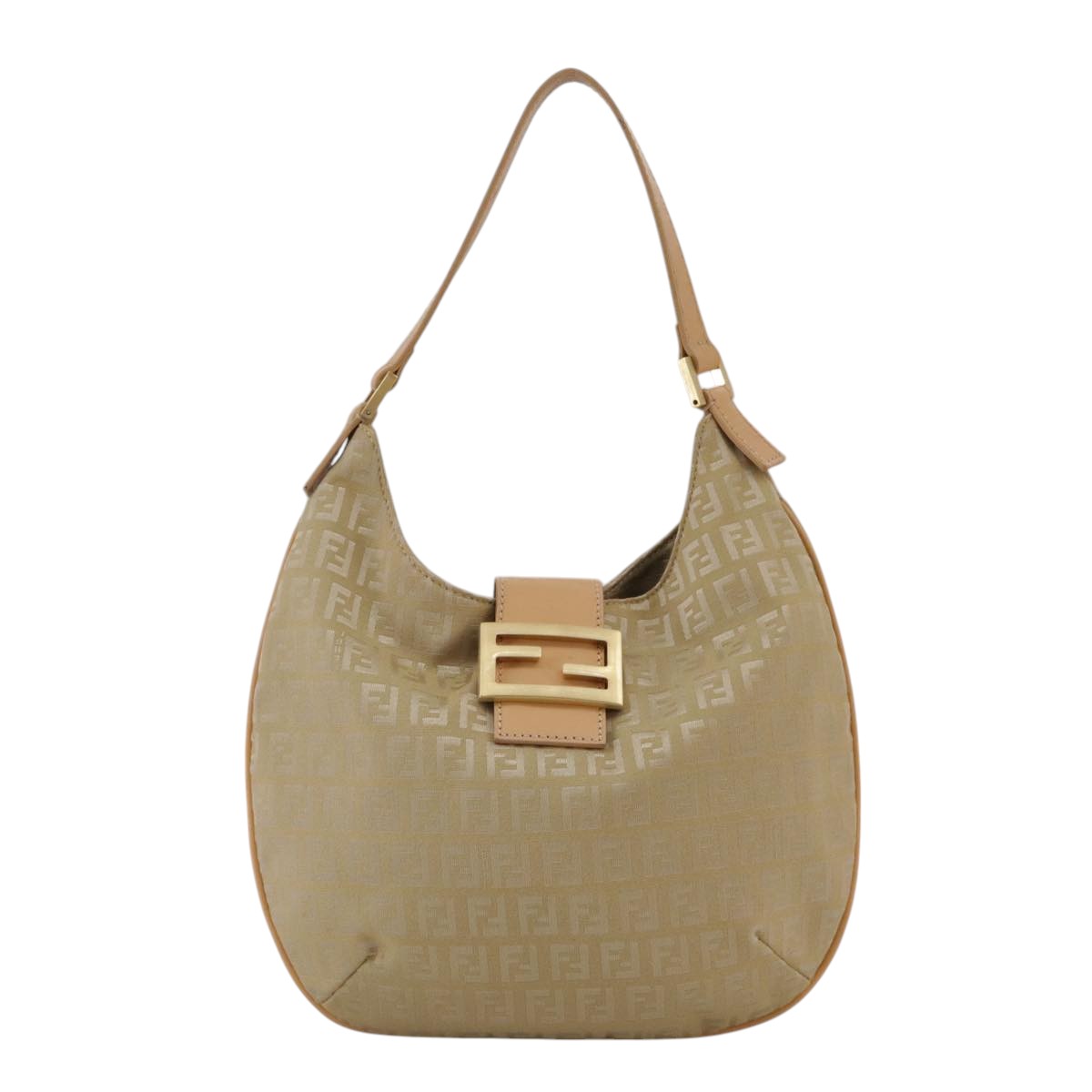 FENDI Zucchino Canvas Shoulder Bag Beige yk16869