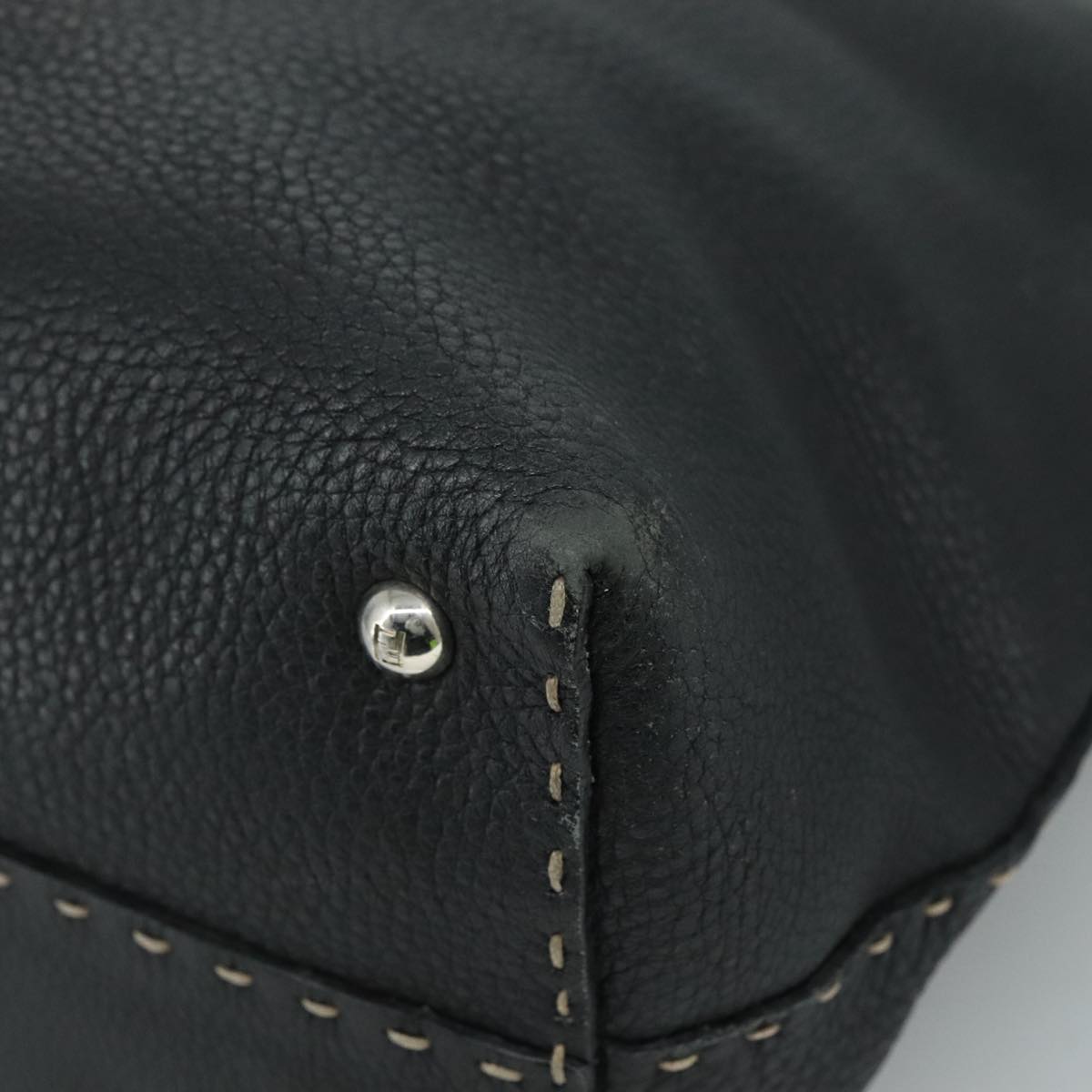 FENDI Celeria Hand Bag Leather Black Silver yk16876