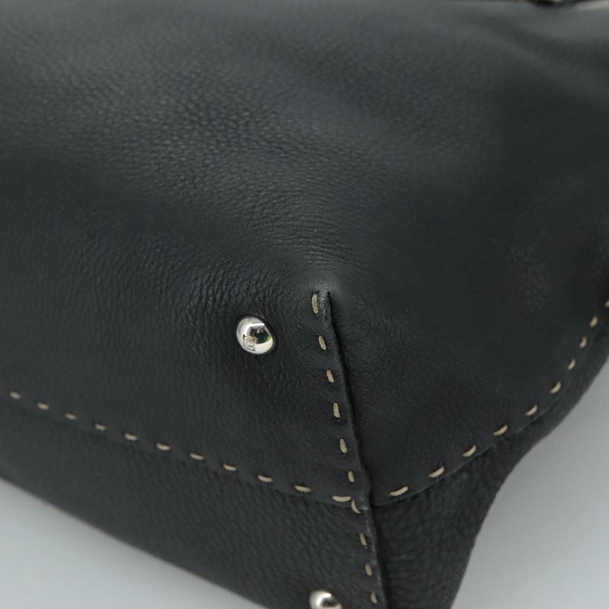 FENDI Celeria Hand Bag Leather Black Silver yk16876