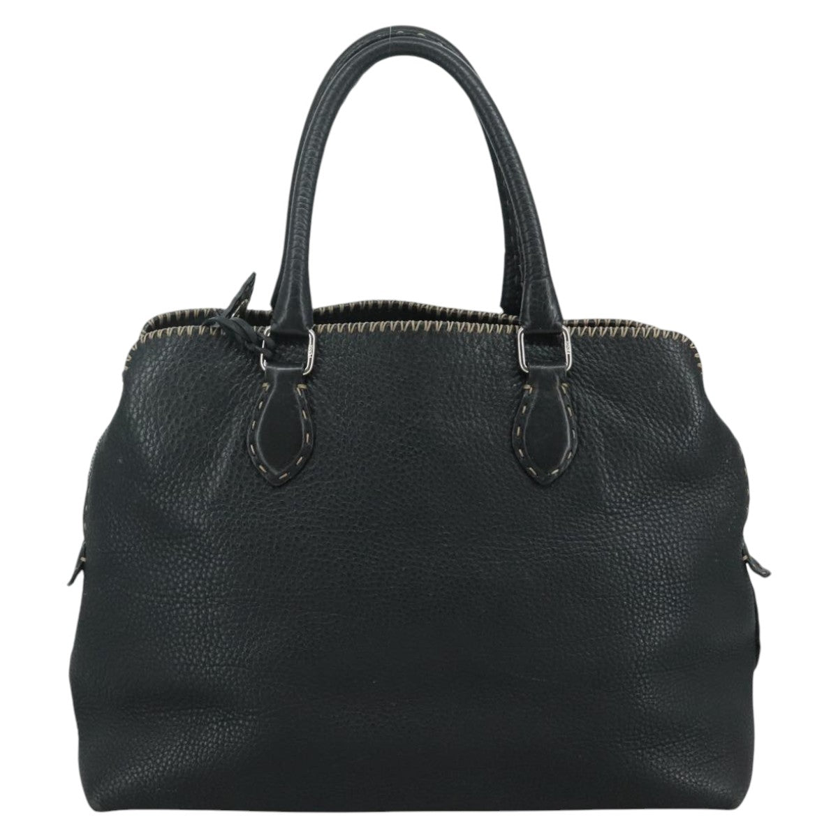 FENDI Celeria Hand Bag Leather Black Silver yk16876