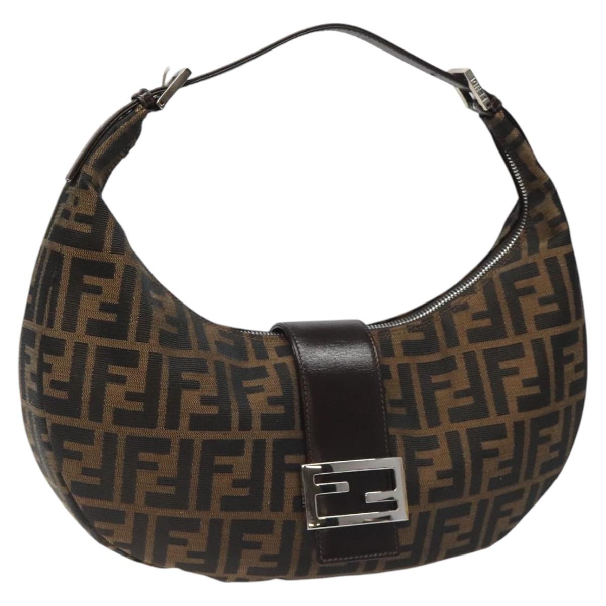 FENDI Zucca Canvas Croissant Shoulder Bag Black Brown yk17081A