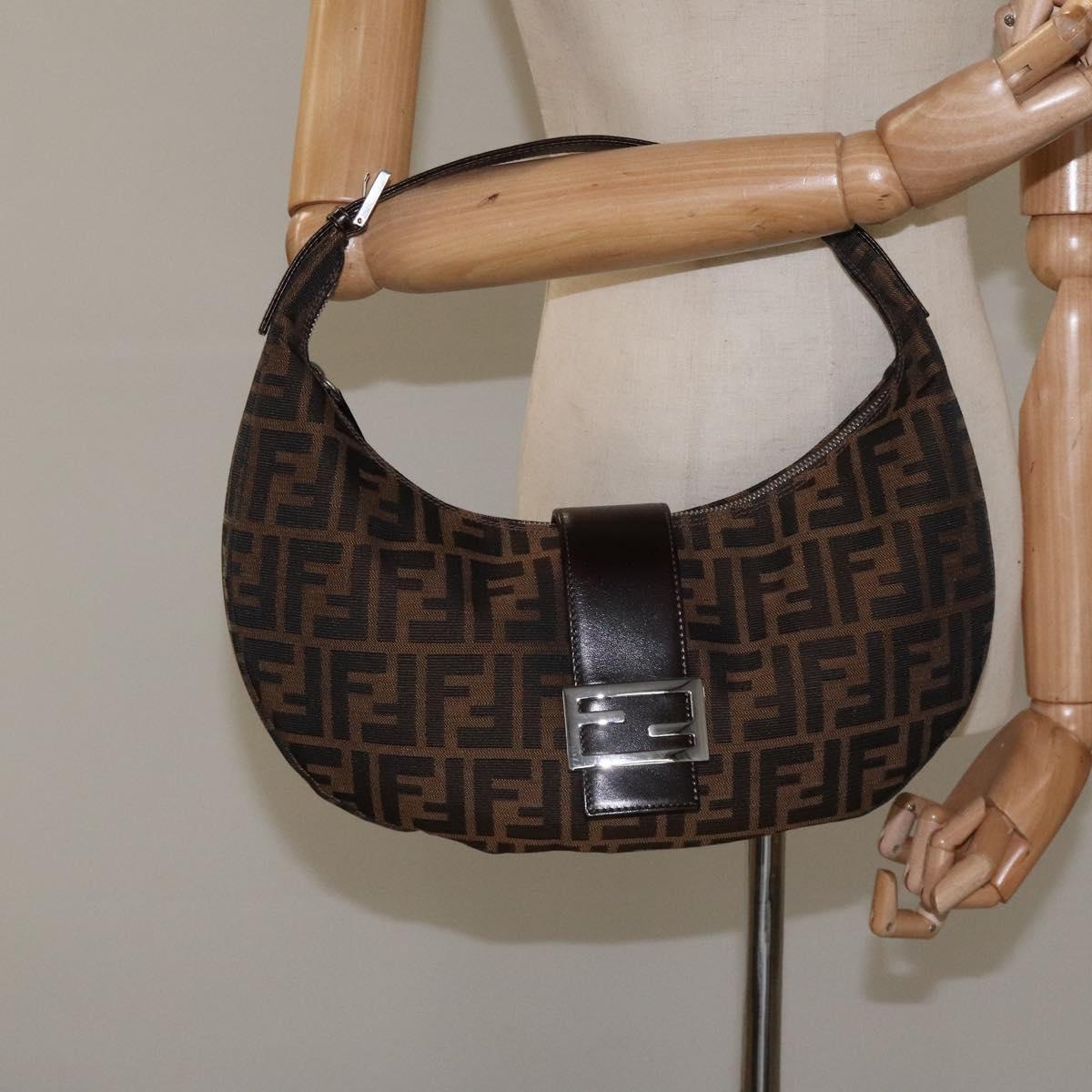 FENDI Zucca Canvas Croissant Shoulder Bag Black Brown yk17081A
