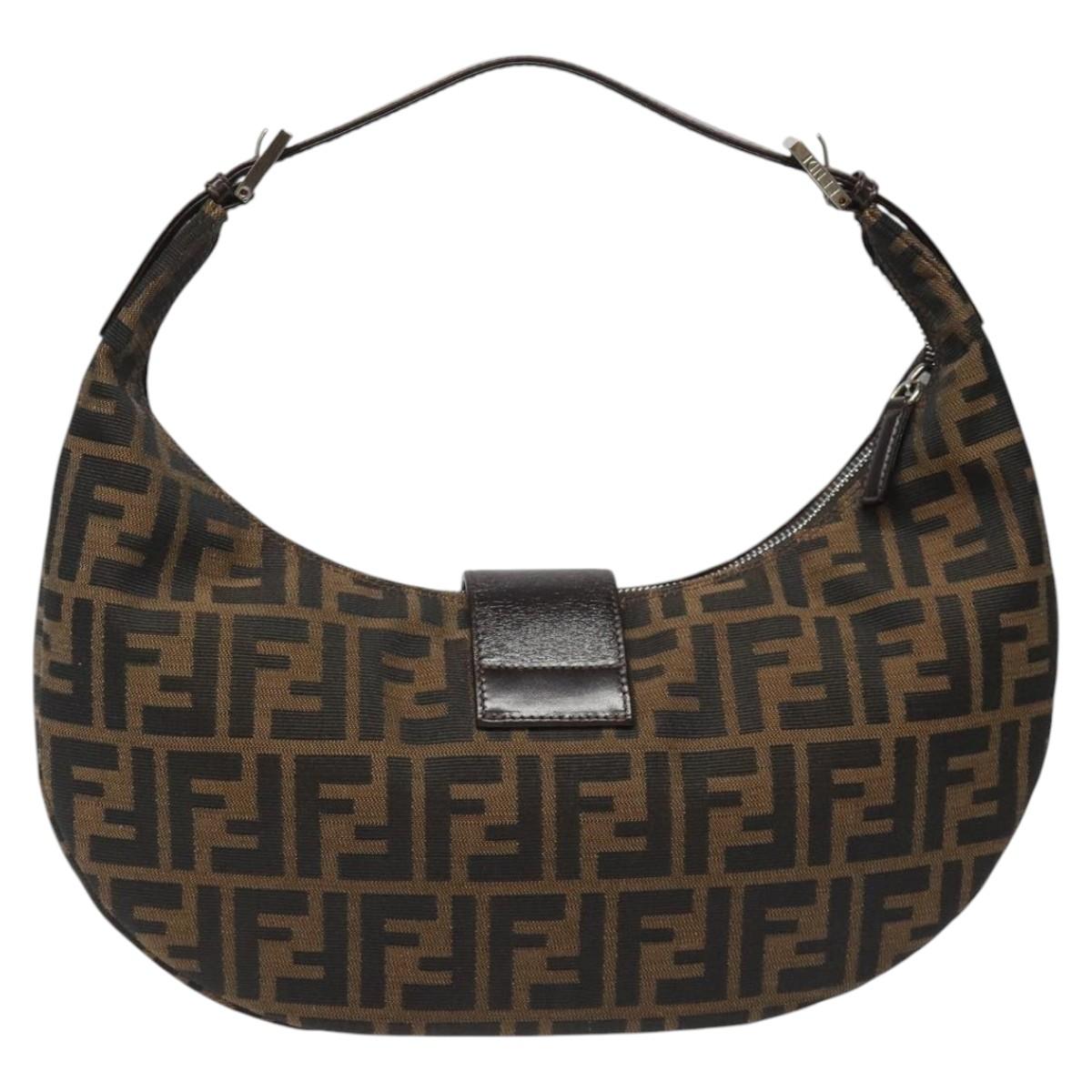 FENDI Zucca Canvas Croissant Shoulder Bag Black Brown yk17081A