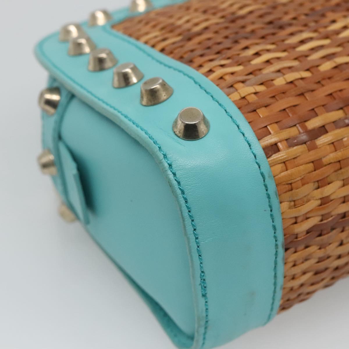 FENDI Studs Hand Bag Straw Beige Gold yk17312