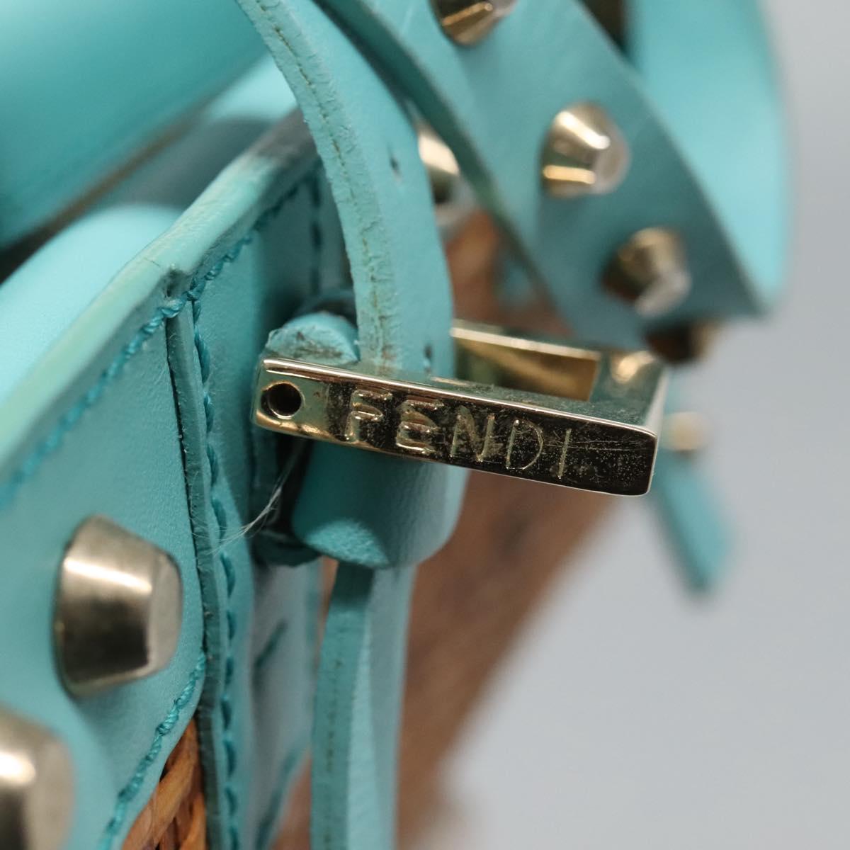 FENDI Studs Hand Bag Straw Beige Gold yk17312