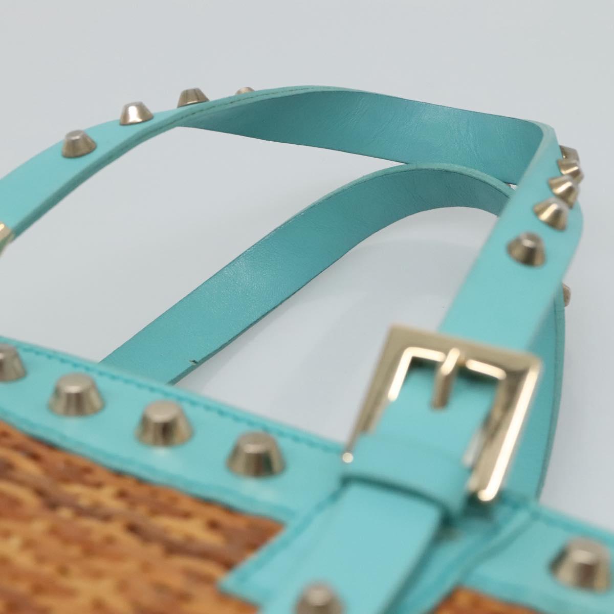 FENDI Studs Hand Bag Straw Beige Gold yk17312