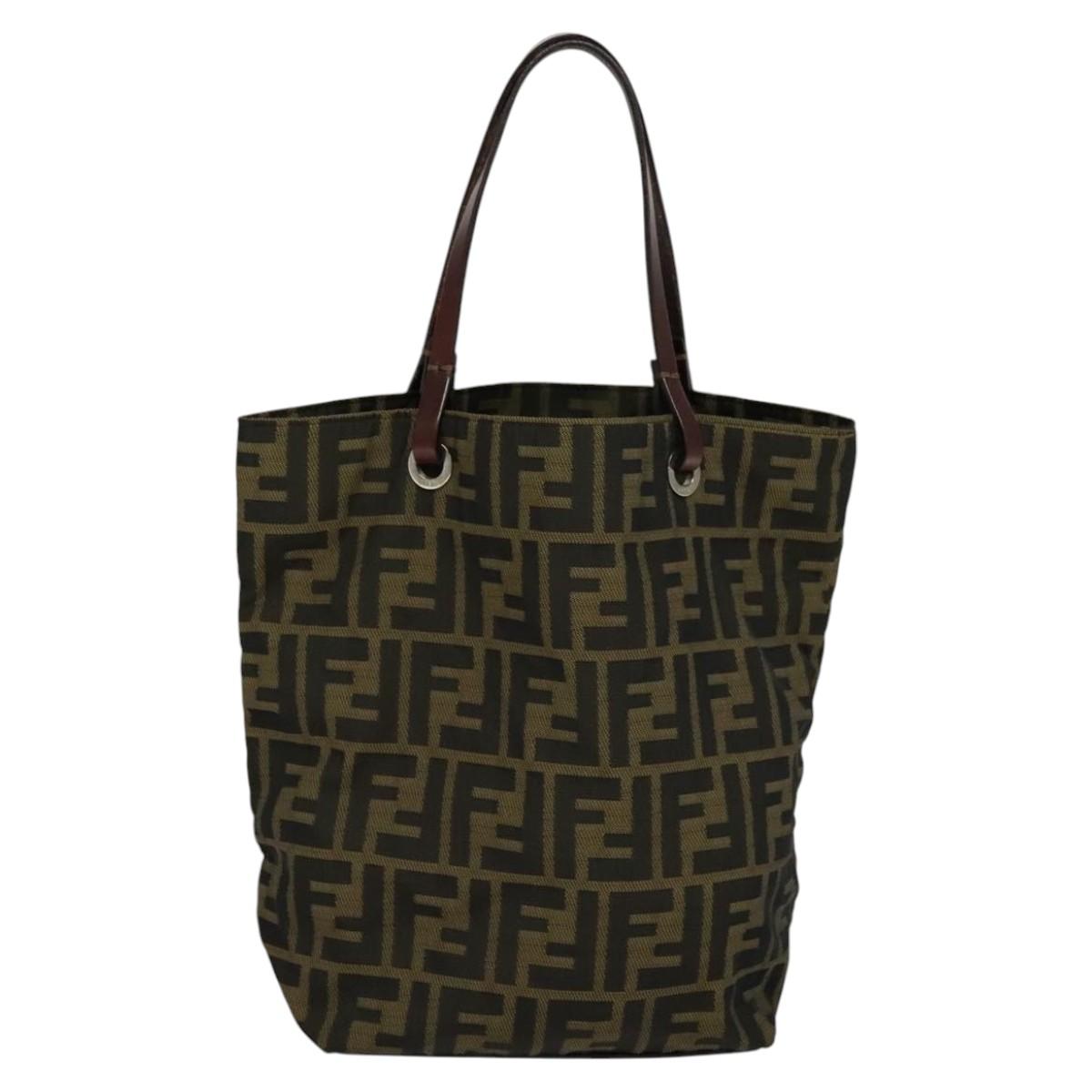FENDI Zucca Canvas Hand Bag Brown Black yk17350