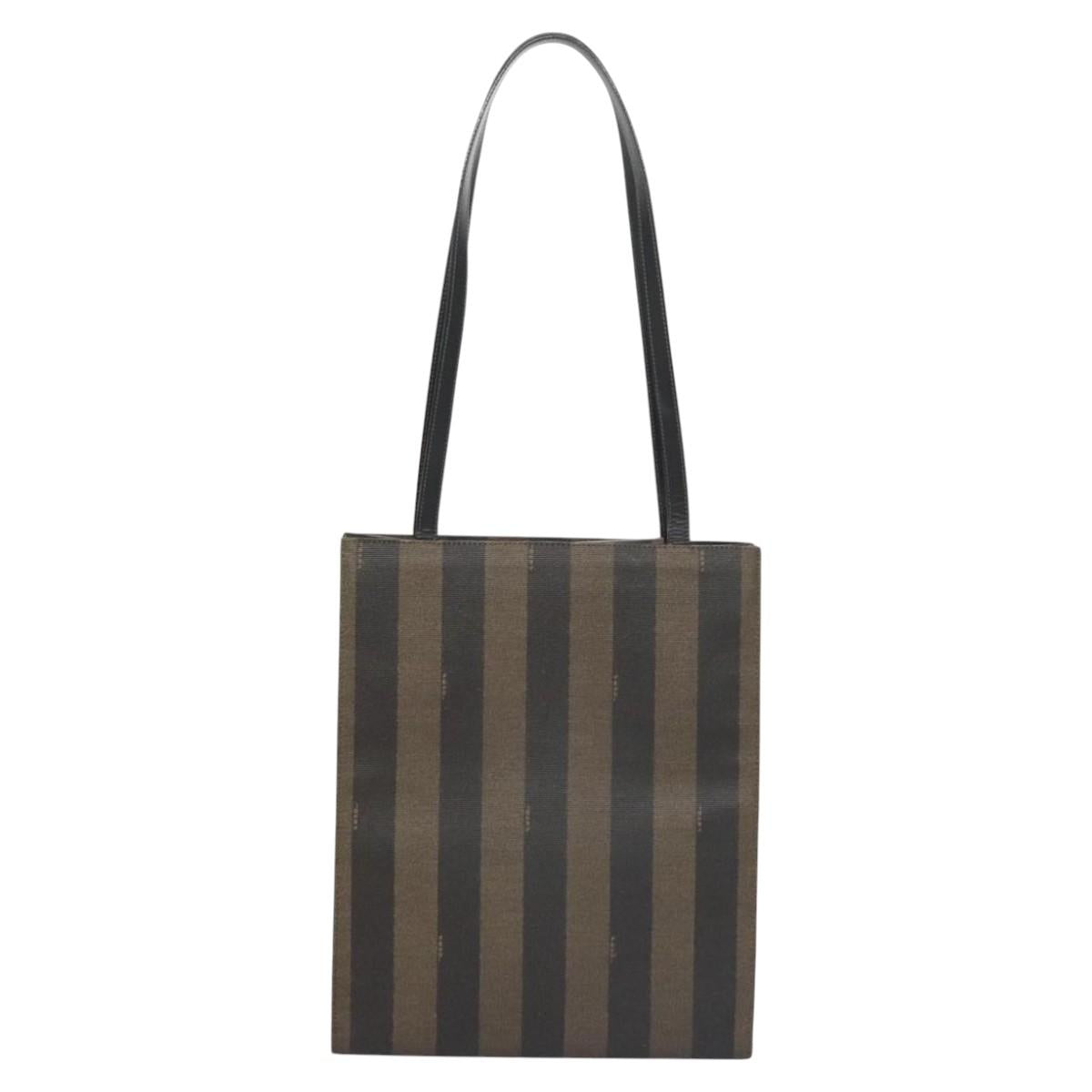 FENDI Pecan Canvas Tote Bag Brown Black yk17395