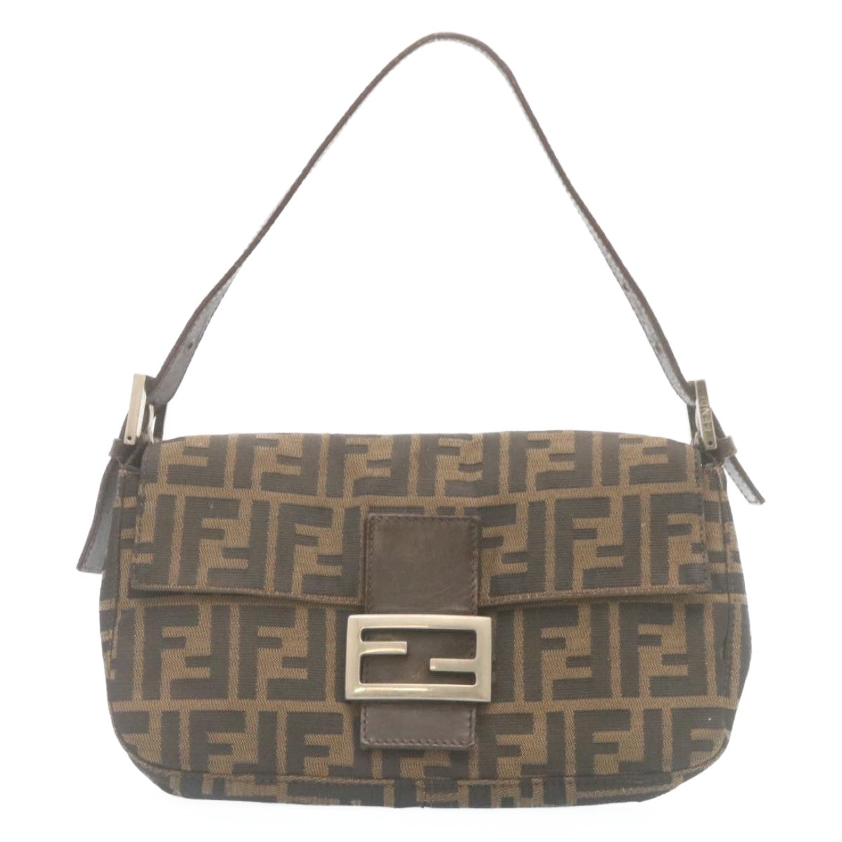 FENDI Zucca Canvas Mamma Baguette Shoulder Bag Brown Black yk3888A