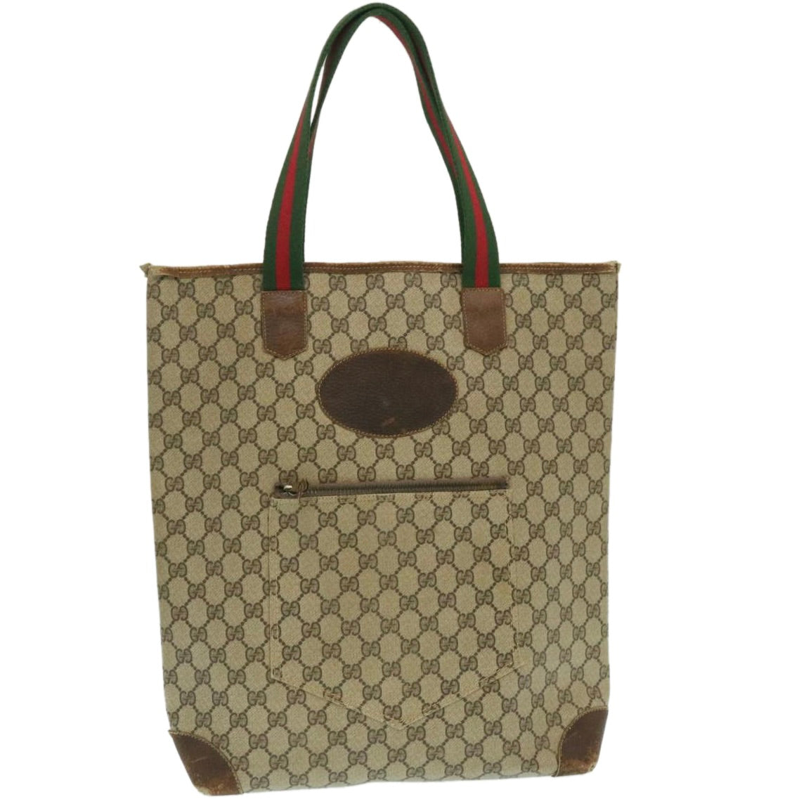 GUCCI Web Sherry Line GG Canvas Tote Bag Beige Red Green yk4045