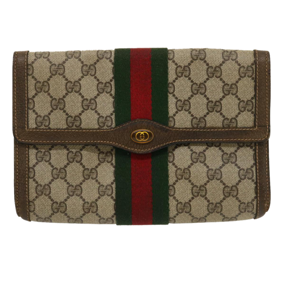GUCCI Web Sherry Line GG Canvas Clutch Bag Beige Red Green yk4350