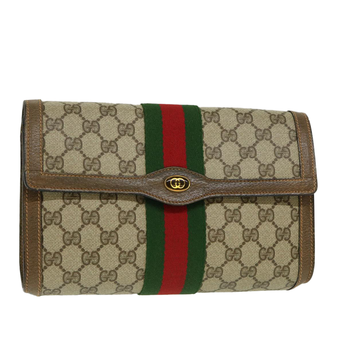 GUCCI Web Sherry Line GG Canvas Clutch Bag Beige Red Green yk4369