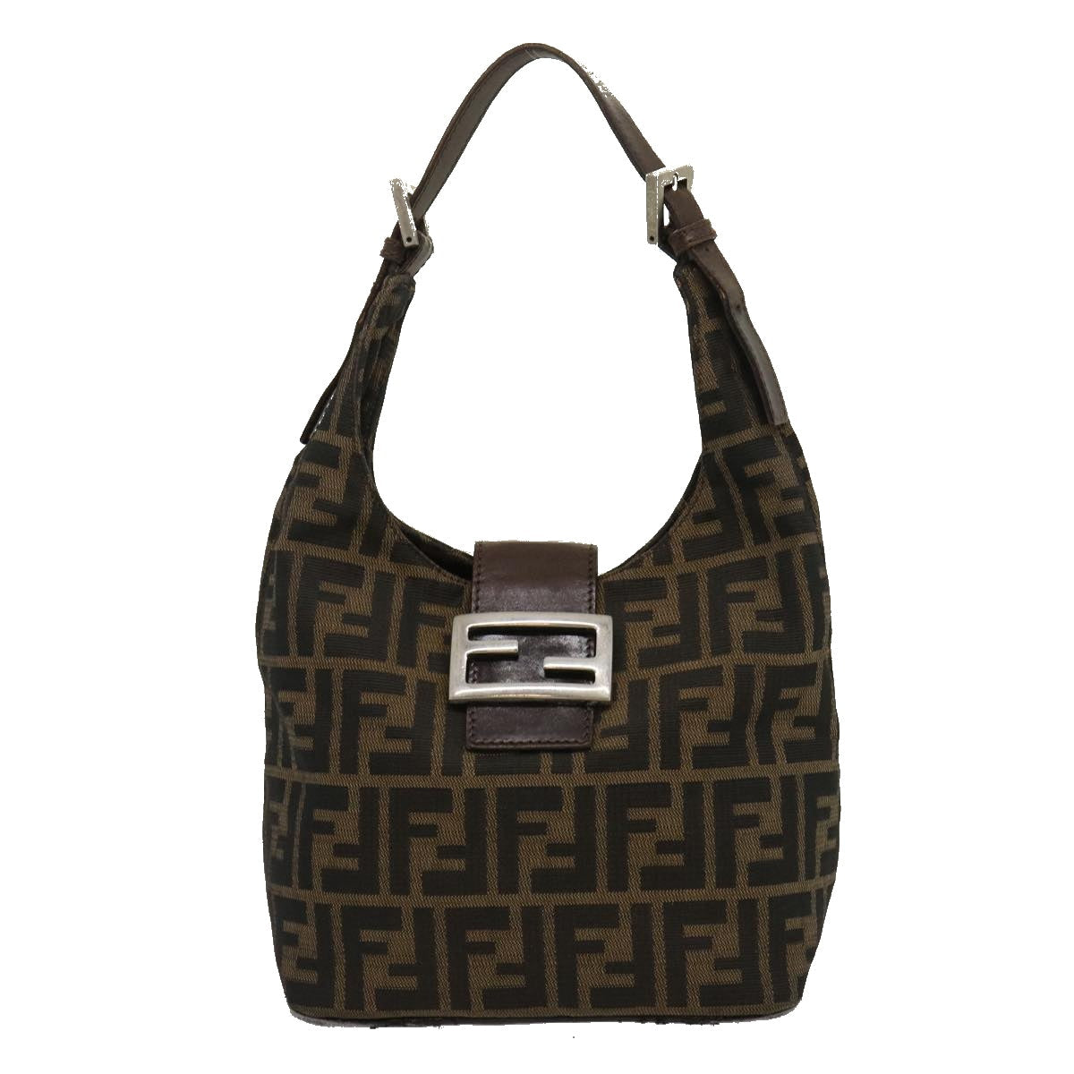FENDI Zucca Canvas Mamma Baguette Shoulder Bag Brown Black yk4558