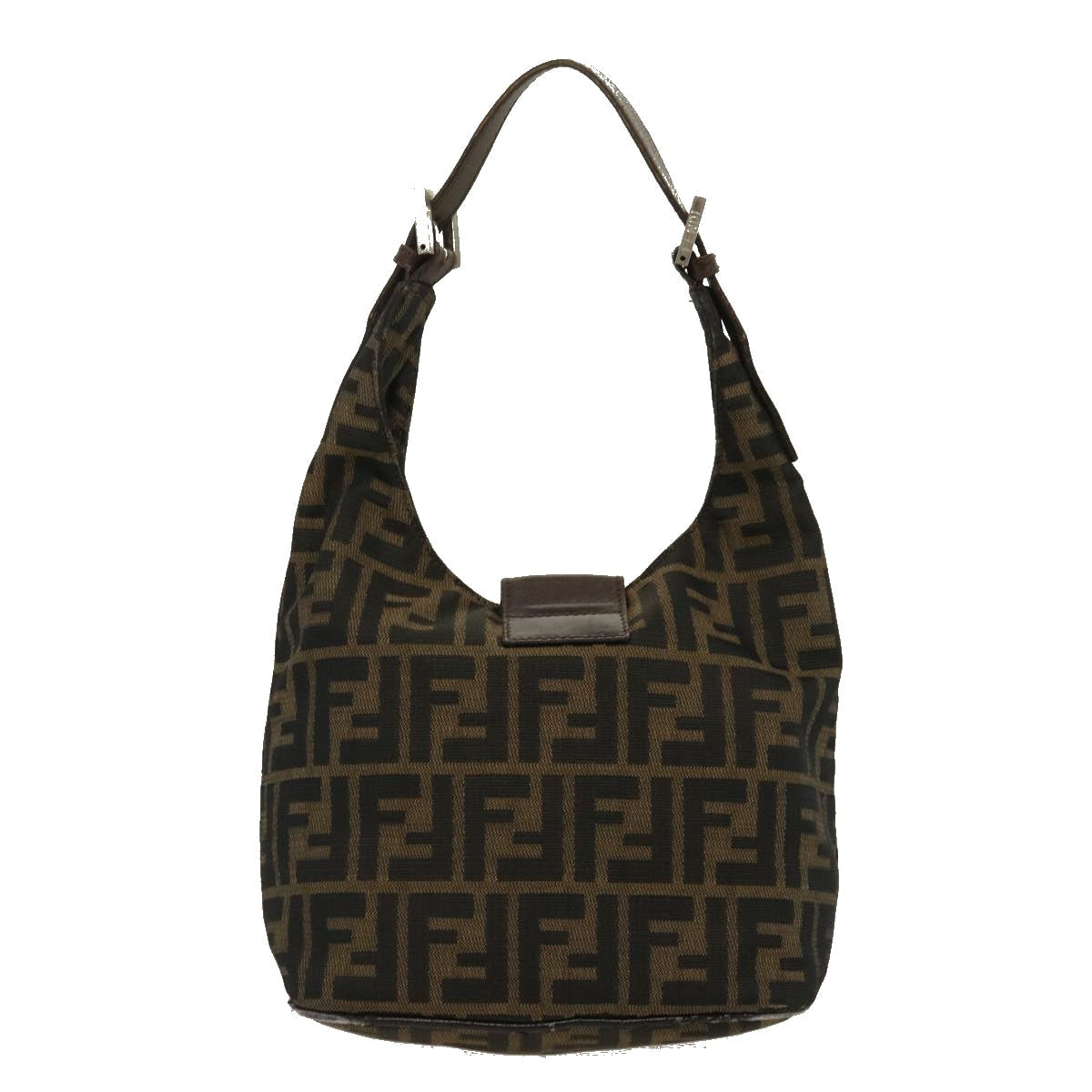 FENDI Zucca Canvas Mamma Baguette Shoulder Bag Brown Black yk4558