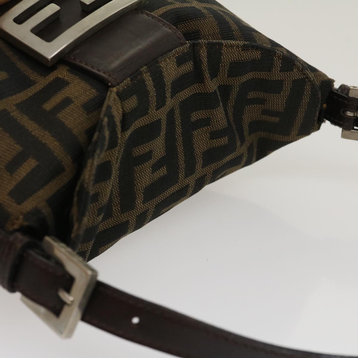 FENDI Zucca Canvas Mamma Baguette Shoulder Bag Brown Black yk4561