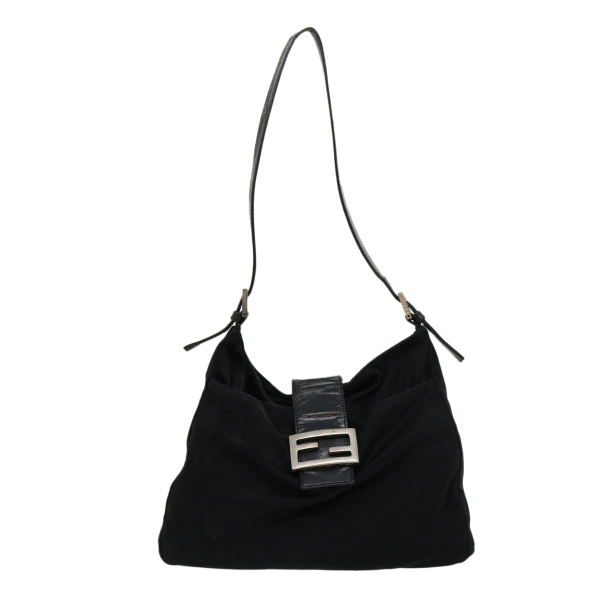 FENDI Mamma Baguette Shoulder Bag Nylon Black yk4679