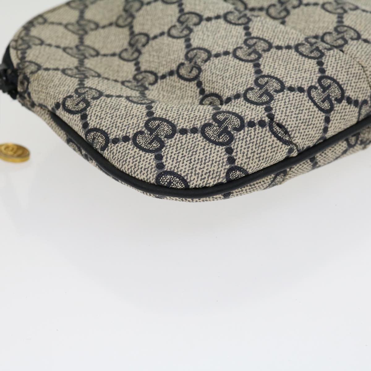 GUCCI GG Canvas Pouch PVC Leather Gray Navy 3780394492 yk4798