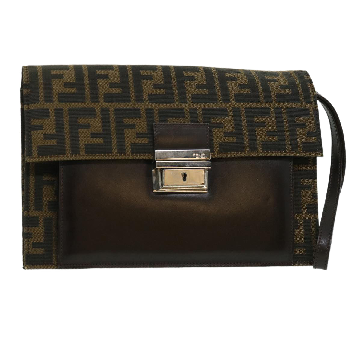 FENDI Zucca Canvas Clutch Bag Brown yk5039