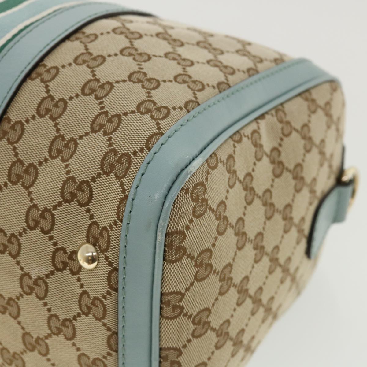 GUCCI GG Canvas Boston Bag 2way Beige Blue 247205525040 yk5123A