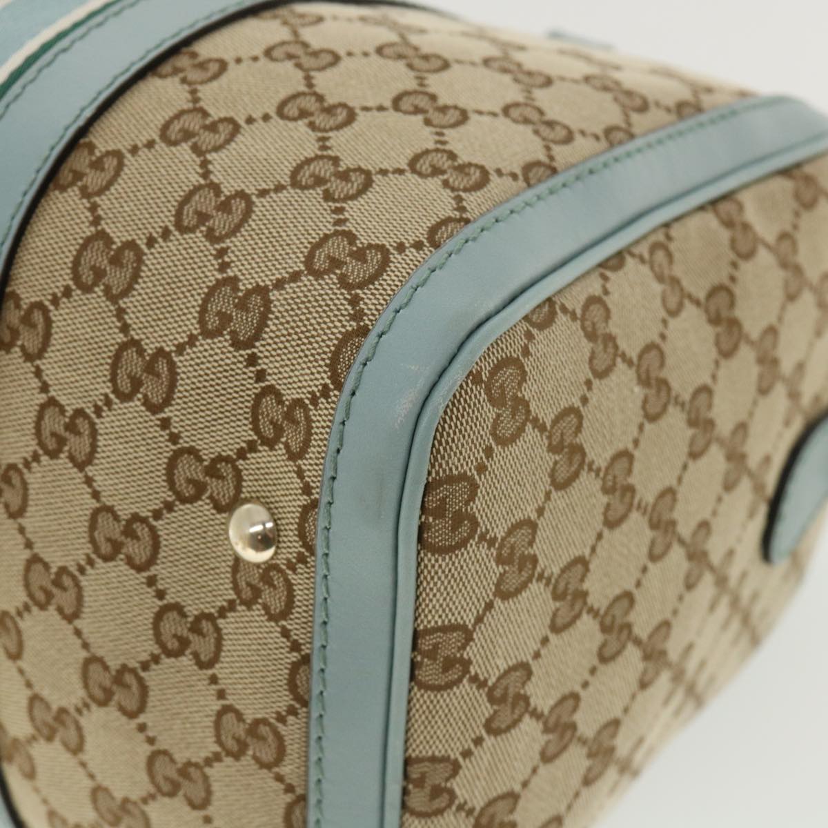 GUCCI GG Canvas Boston Bag 2way Beige Blue 247205525040 yk5123A