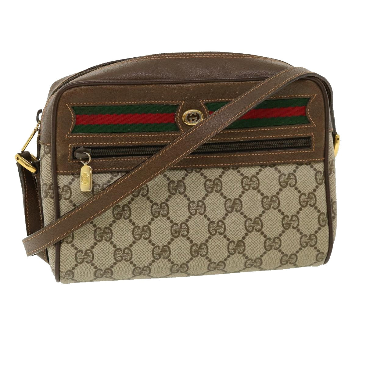 GUCCI GG Canvas Web Sherry Line Shoulder Bag Beige Red Green yk5362