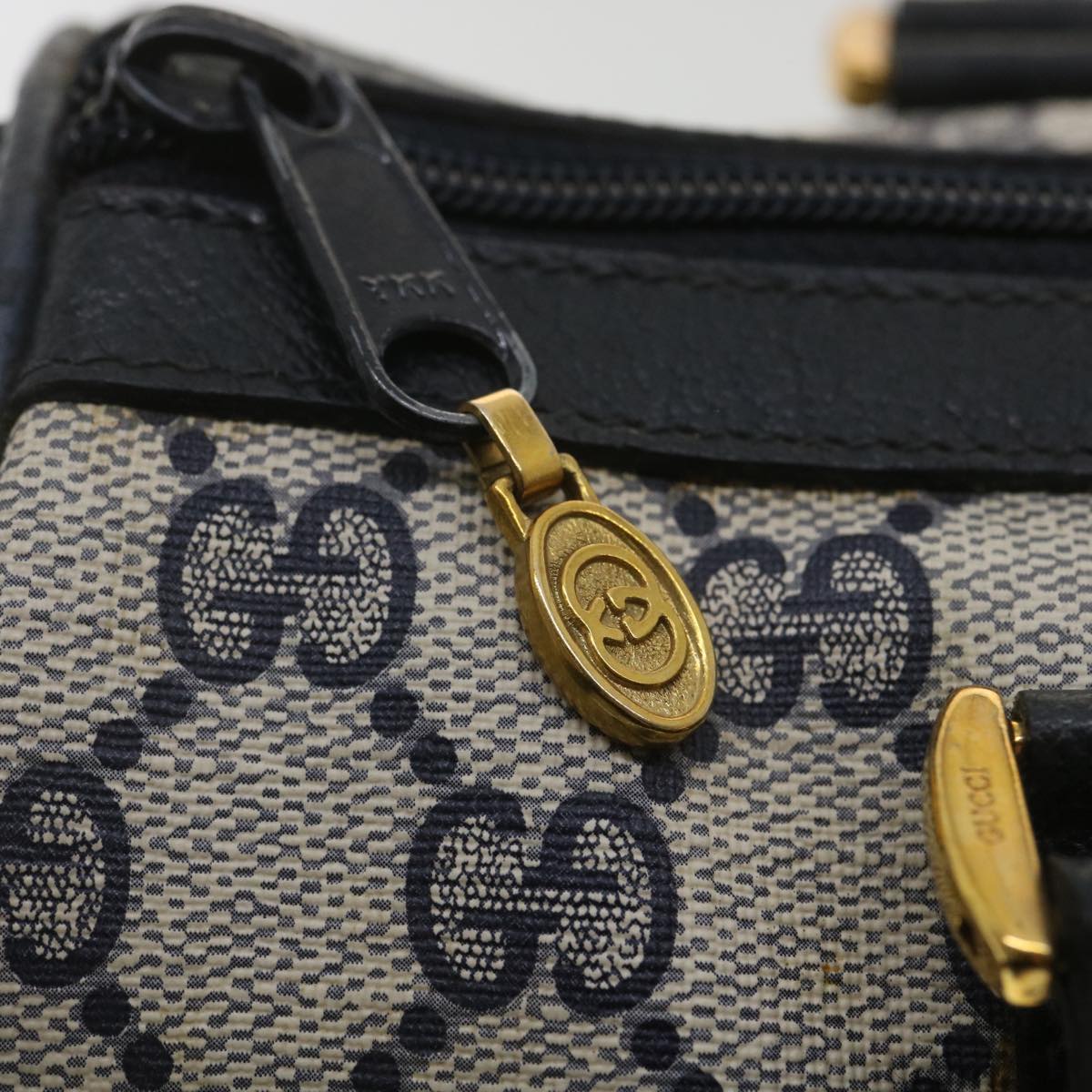 GUCCI Sherry Line GG Canvas Boston Bag PVC Leather Navy Red yk5679B