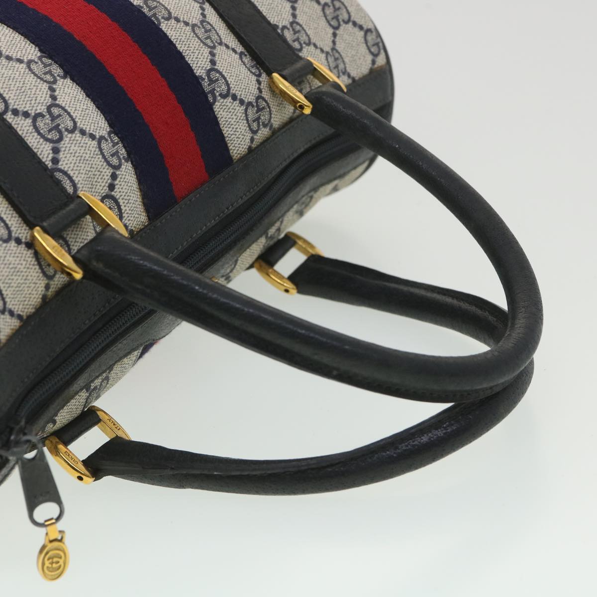 GUCCI Sherry Line GG Canvas Boston Bag PVC Leather Navy Red yk5679B