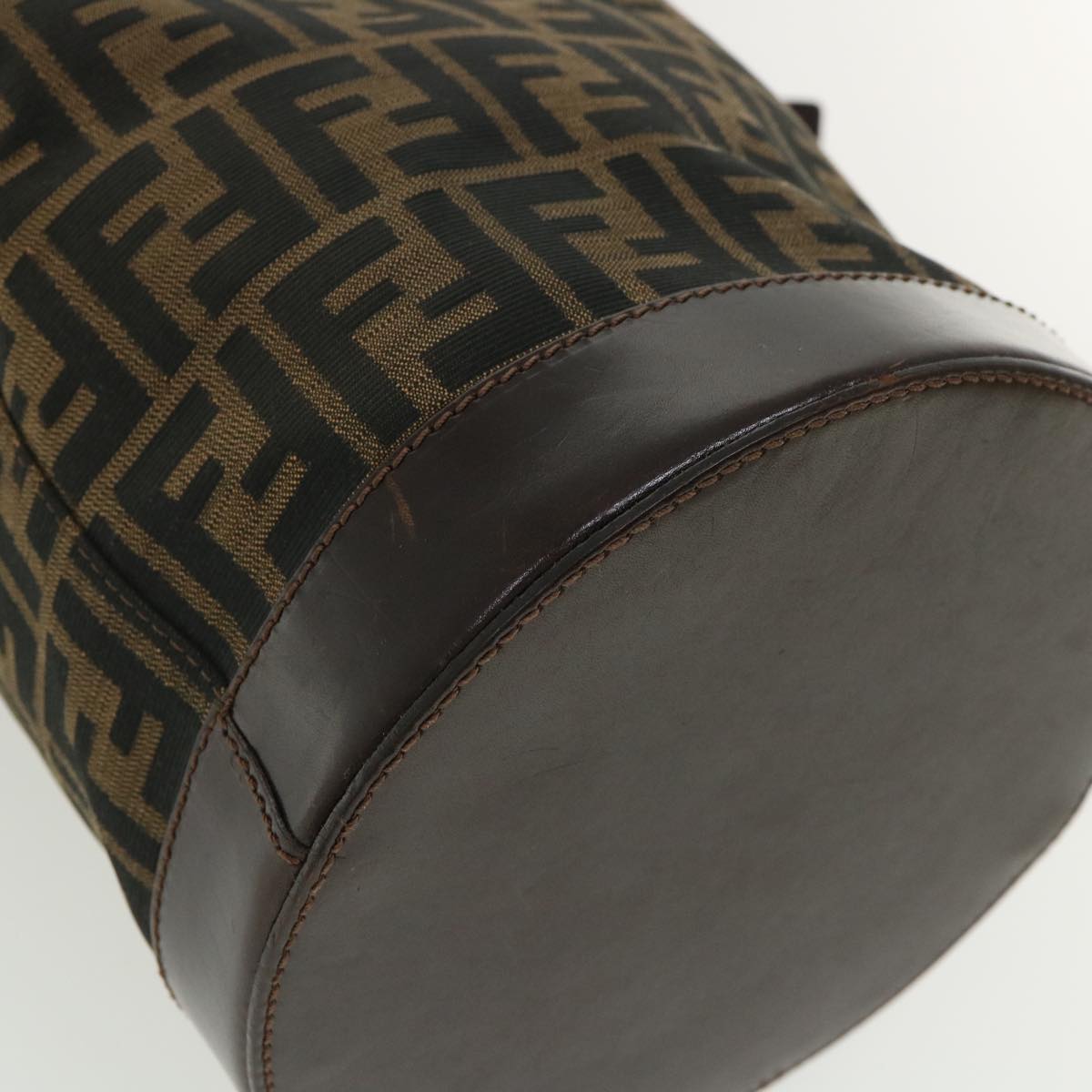 FENDI Zucca Canvas Shoulder Bag Cylindrical Brown Black yk5779
