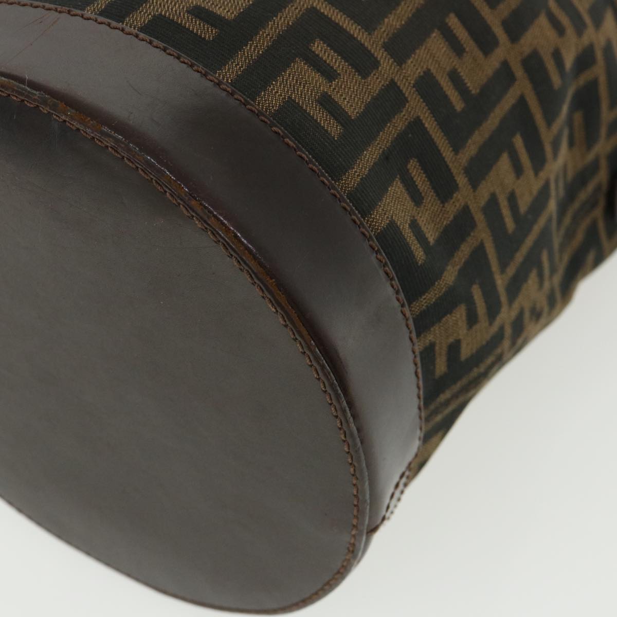 FENDI Zucca Canvas Shoulder Bag Cylindrical Brown Black yk5779