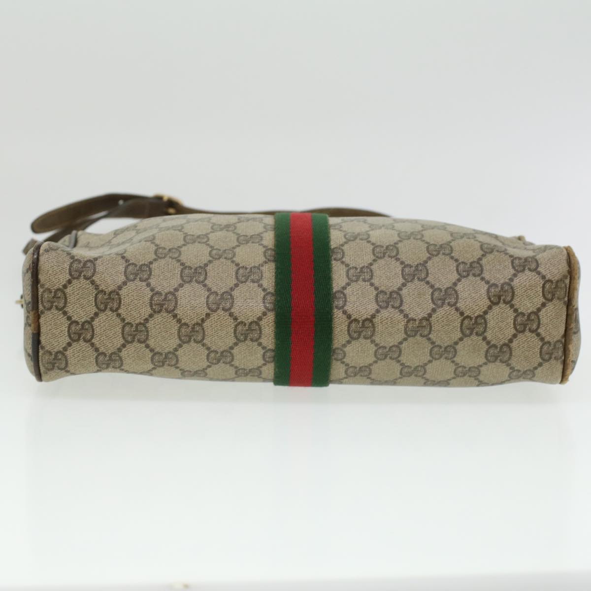 GUCCI Web Sherry Line GG Canvas Shoulder Bag PVC Leather Beige Red yk5803B
